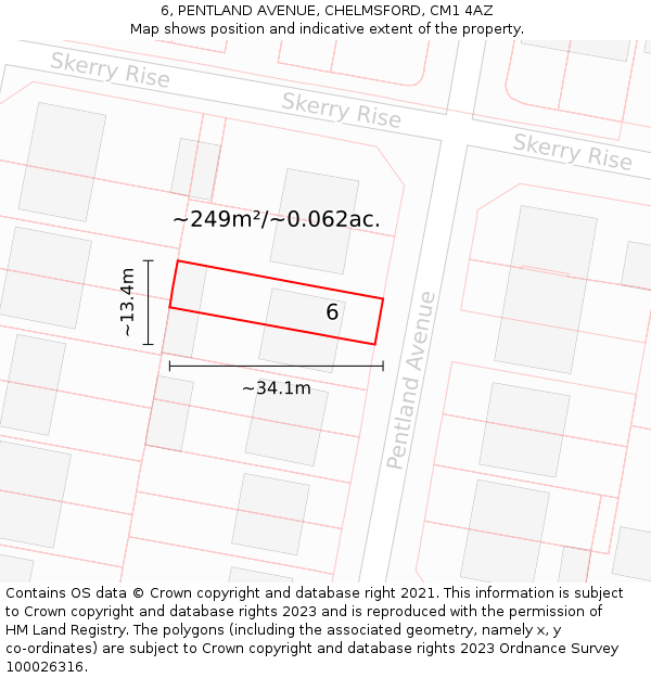 6, PENTLAND AVENUE, CHELMSFORD, CM1 4AZ: Plot and title map