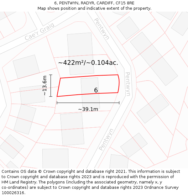 6, PENTWYN, RADYR, CARDIFF, CF15 8RE: Plot and title map