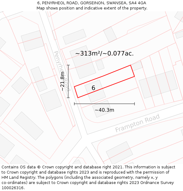 6, PENYRHEOL ROAD, GORSEINON, SWANSEA, SA4 4GA: Plot and title map