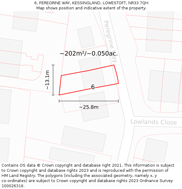 6, PEREGRINE WAY, KESSINGLAND, LOWESTOFT, NR33 7QH: Plot and title map