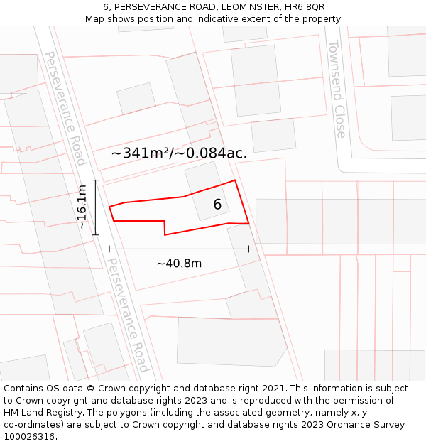 6, PERSEVERANCE ROAD, LEOMINSTER, HR6 8QR: Plot and title map