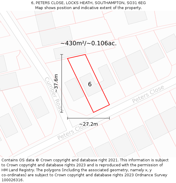 6, PETERS CLOSE, LOCKS HEATH, SOUTHAMPTON, SO31 6EG: Plot and title map