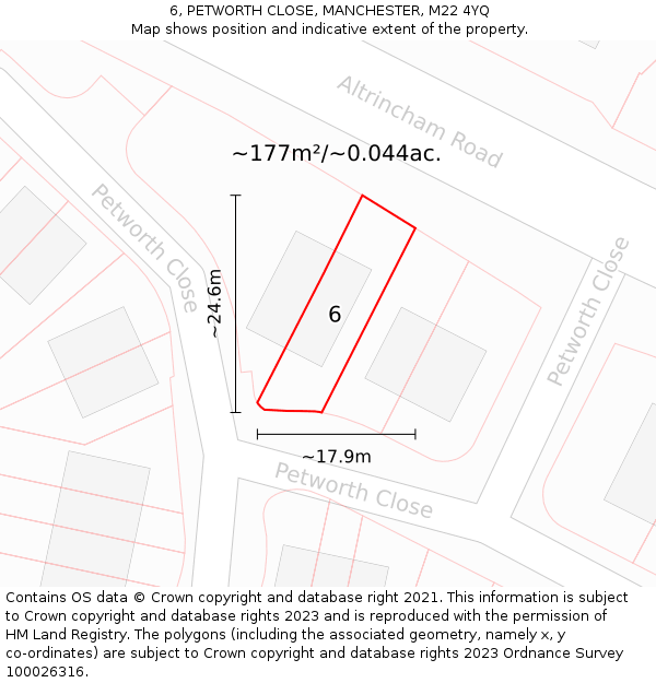 6, PETWORTH CLOSE, MANCHESTER, M22 4YQ: Plot and title map