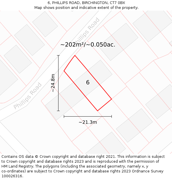 6, PHILLIPS ROAD, BIRCHINGTON, CT7 0BX: Plot and title map