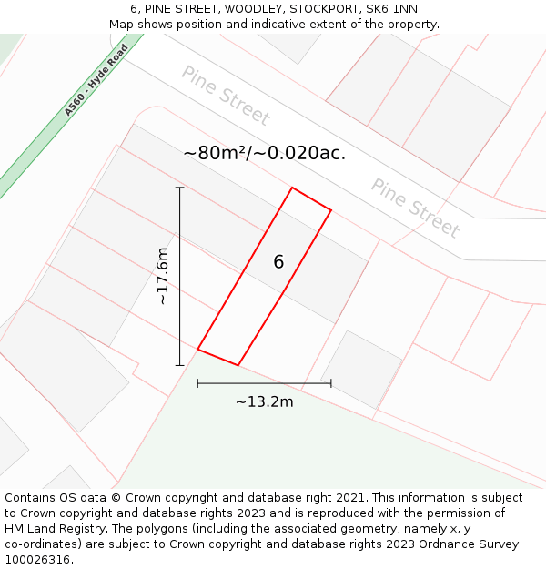 6, PINE STREET, WOODLEY, STOCKPORT, SK6 1NN: Plot and title map