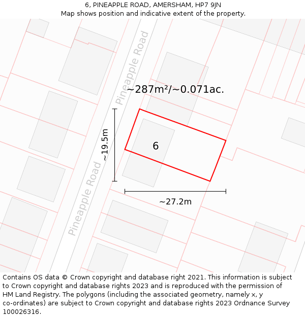 6, PINEAPPLE ROAD, AMERSHAM, HP7 9JN: Plot and title map