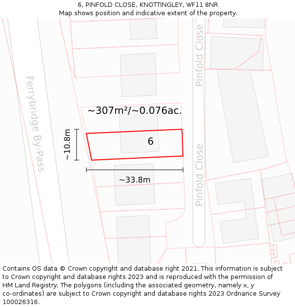 6, PINFOLD CLOSE, KNOTTINGLEY, WF11 8NR: Plot and title map