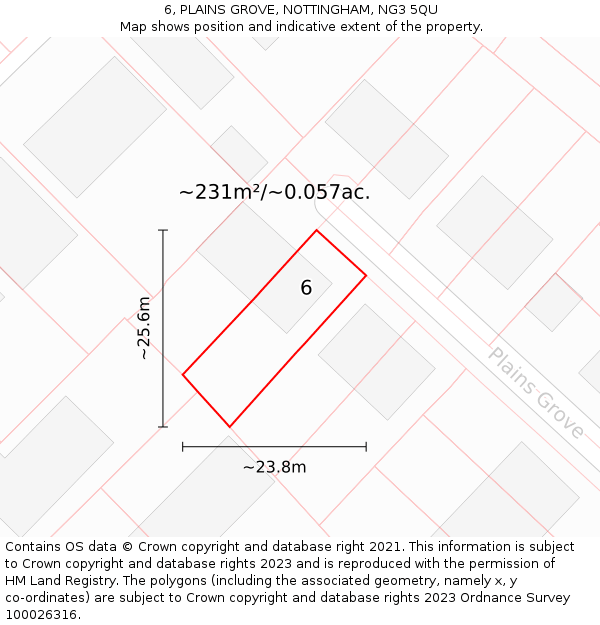 6, PLAINS GROVE, NOTTINGHAM, NG3 5QU: Plot and title map