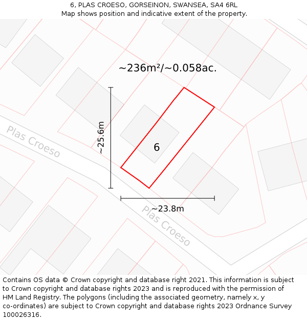 6, PLAS CROESO, GORSEINON, SWANSEA, SA4 6RL: Plot and title map