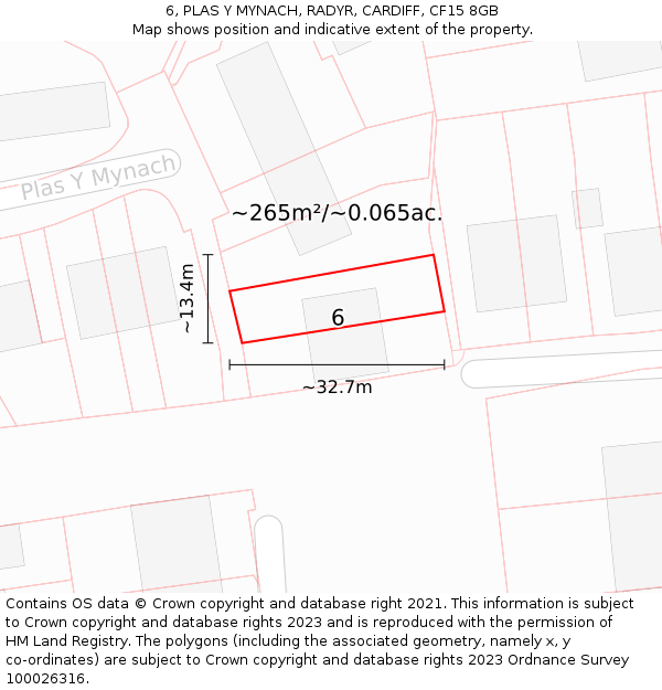 6, PLAS Y MYNACH, RADYR, CARDIFF, CF15 8GB: Plot and title map