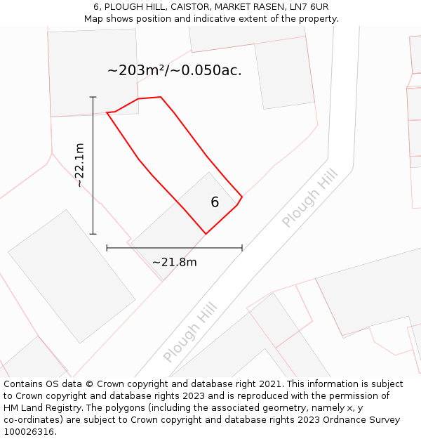 6, PLOUGH HILL, CAISTOR, MARKET RASEN, LN7 6UR: Plot and title map