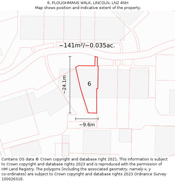 6, PLOUGHMANS WALK, LINCOLN, LN2 4NH: Plot and title map