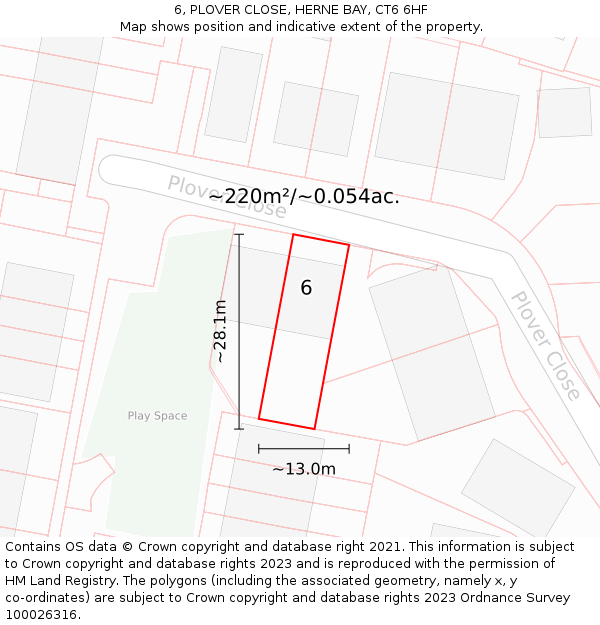 6, PLOVER CLOSE, HERNE BAY, CT6 6HF: Plot and title map