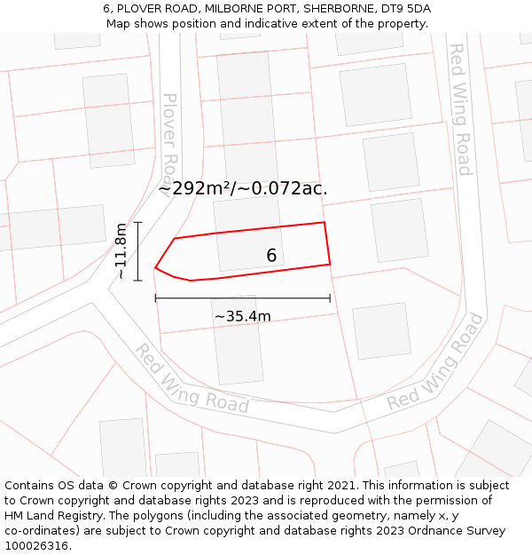 6, PLOVER ROAD, MILBORNE PORT, SHERBORNE, DT9 5DA: Plot and title map