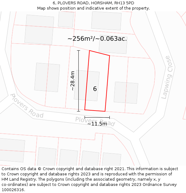 6, PLOVERS ROAD, HORSHAM, RH13 5PD: Plot and title map