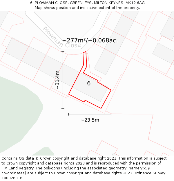 6, PLOWMAN CLOSE, GREENLEYS, MILTON KEYNES, MK12 6AG: Plot and title map