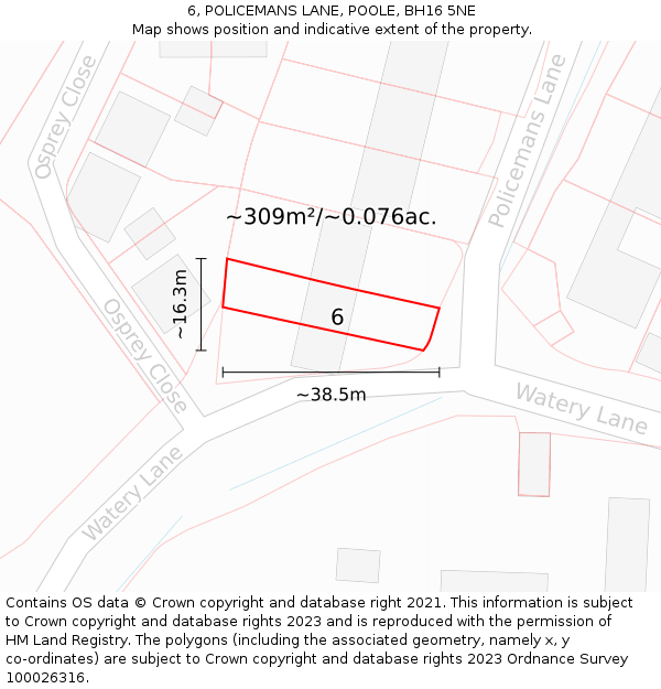 6, POLICEMANS LANE, POOLE, BH16 5NE: Plot and title map