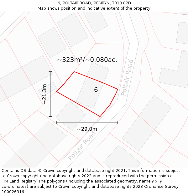 6, POLTAIR ROAD, PENRYN, TR10 8PB: Plot and title map