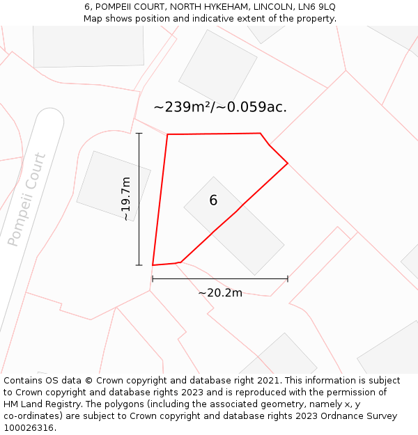 6, POMPEII COURT, NORTH HYKEHAM, LINCOLN, LN6 9LQ: Plot and title map