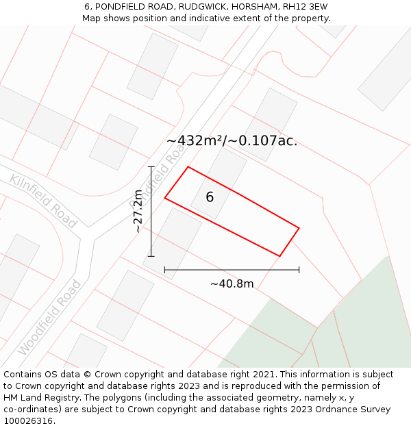 6, PONDFIELD ROAD, RUDGWICK, HORSHAM, RH12 3EW: Plot and title map