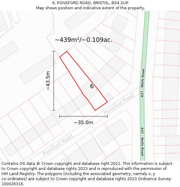 6, PONSFORD ROAD, BRISTOL, BS4 2UP: Plot and title map