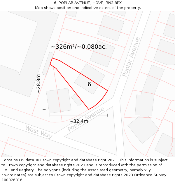 6, POPLAR AVENUE, HOVE, BN3 8PX: Plot and title map