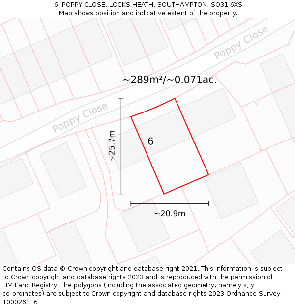 6, POPPY CLOSE, LOCKS HEATH, SOUTHAMPTON, SO31 6XS: Plot and title map