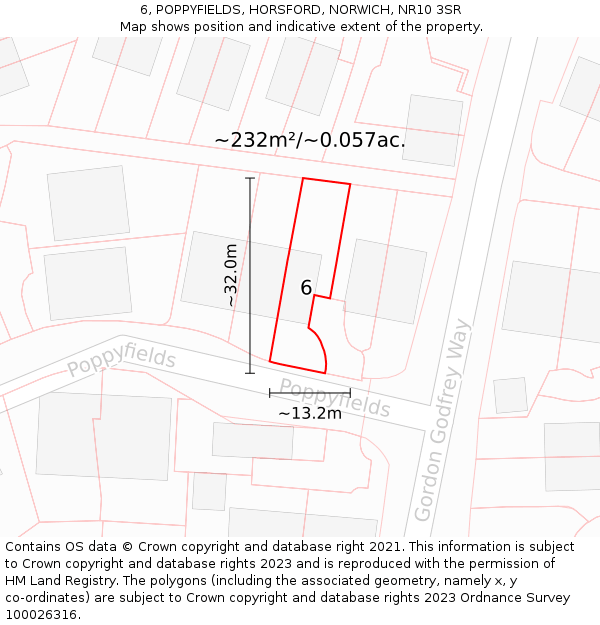 6, POPPYFIELDS, HORSFORD, NORWICH, NR10 3SR: Plot and title map