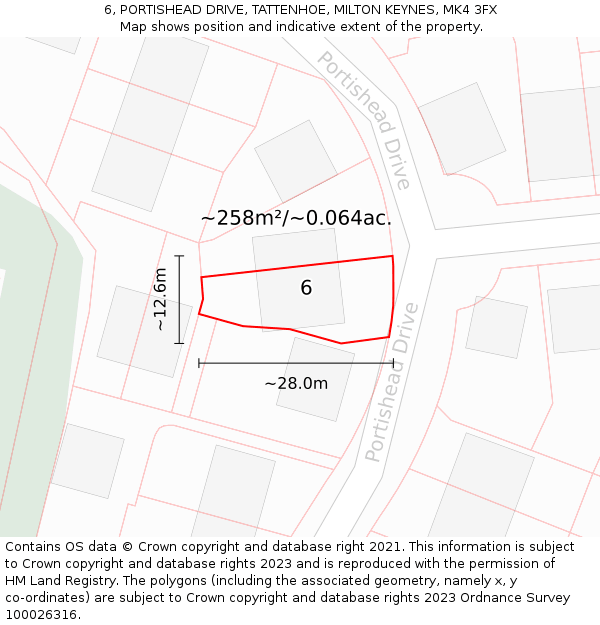 6, PORTISHEAD DRIVE, TATTENHOE, MILTON KEYNES, MK4 3FX: Plot and title map