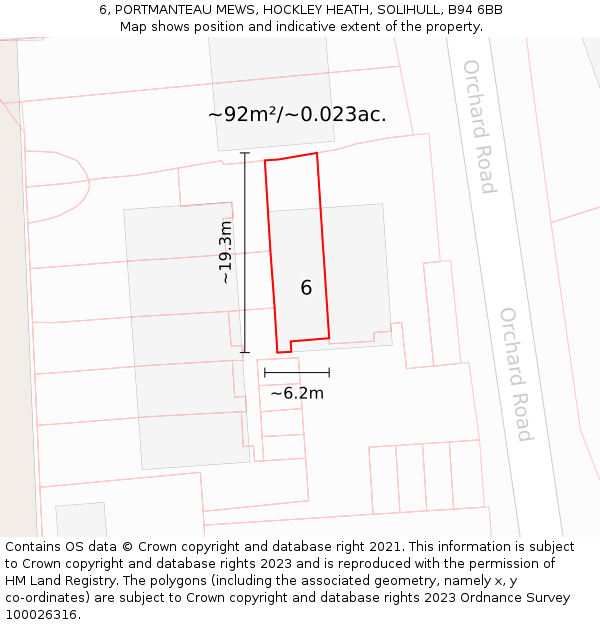 6, PORTMANTEAU MEWS, HOCKLEY HEATH, SOLIHULL, B94 6BB: Plot and title map