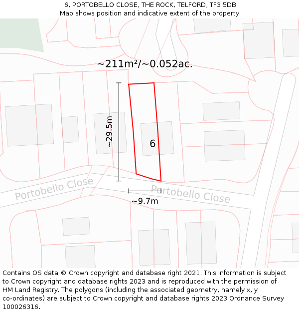 6, PORTOBELLO CLOSE, THE ROCK, TELFORD, TF3 5DB: Plot and title map