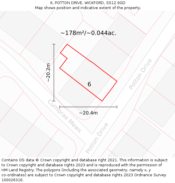 6, POTTON DRIVE, WICKFORD, SS12 9GD: Plot and title map