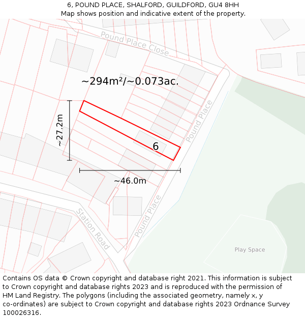 6, POUND PLACE, SHALFORD, GUILDFORD, GU4 8HH: Plot and title map