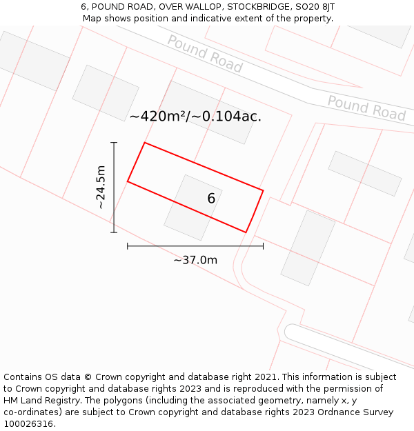 6, POUND ROAD, OVER WALLOP, STOCKBRIDGE, SO20 8JT: Plot and title map