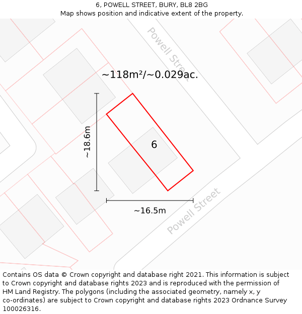 6, POWELL STREET, BURY, BL8 2BG: Plot and title map