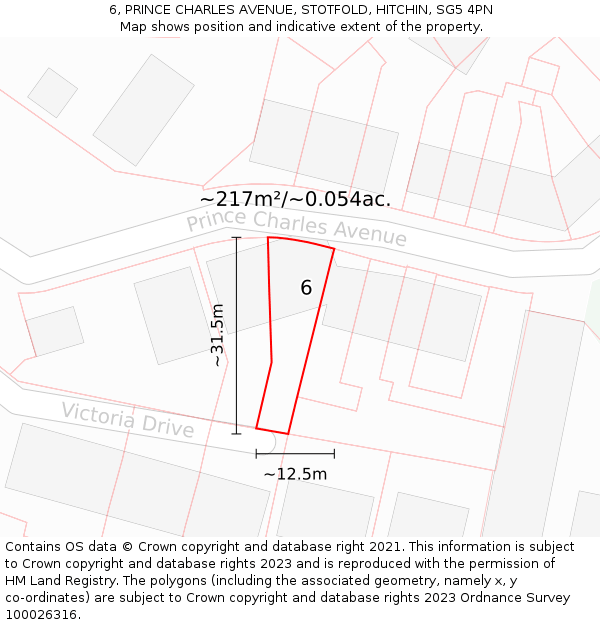 6, PRINCE CHARLES AVENUE, STOTFOLD, HITCHIN, SG5 4PN: Plot and title map