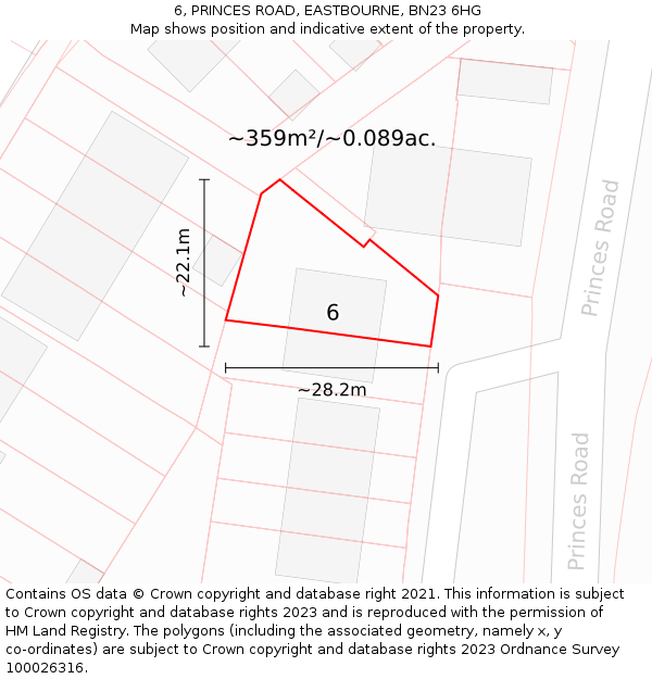 6, PRINCES ROAD, EASTBOURNE, BN23 6HG: Plot and title map