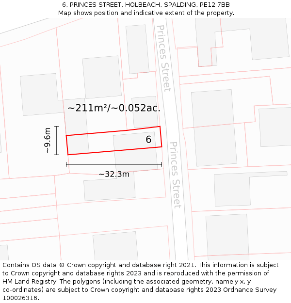 6, PRINCES STREET, HOLBEACH, SPALDING, PE12 7BB: Plot and title map