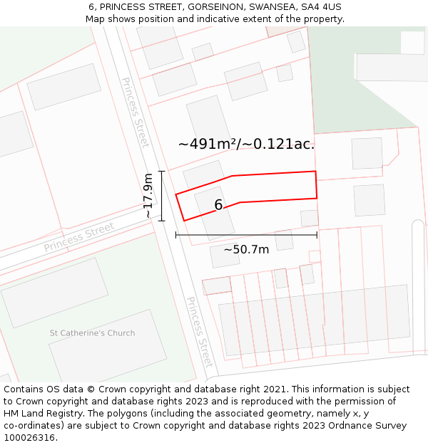 6, PRINCESS STREET, GORSEINON, SWANSEA, SA4 4US: Plot and title map