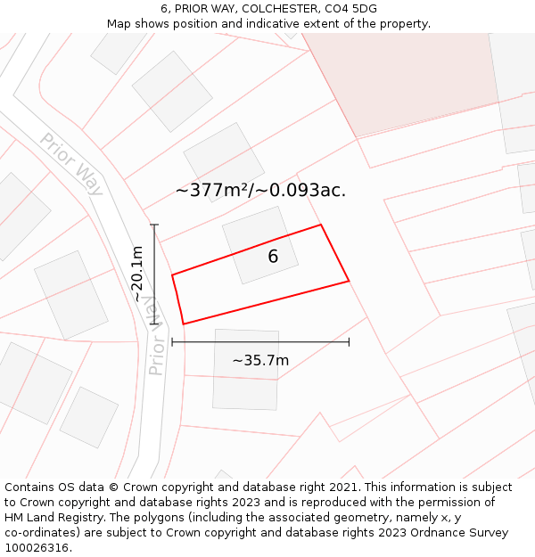 6, PRIOR WAY, COLCHESTER, CO4 5DG: Plot and title map