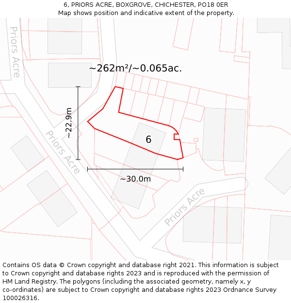 6, PRIORS ACRE, BOXGROVE, CHICHESTER, PO18 0ER: Plot and title map