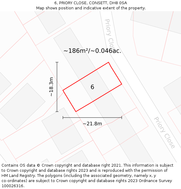 6, PRIORY CLOSE, CONSETT, DH8 0SA: Plot and title map