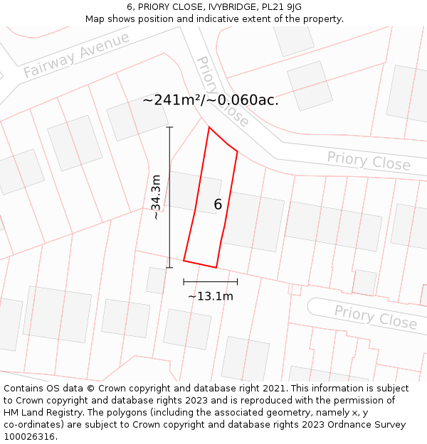 6, PRIORY CLOSE, IVYBRIDGE, PL21 9JG: Plot and title map