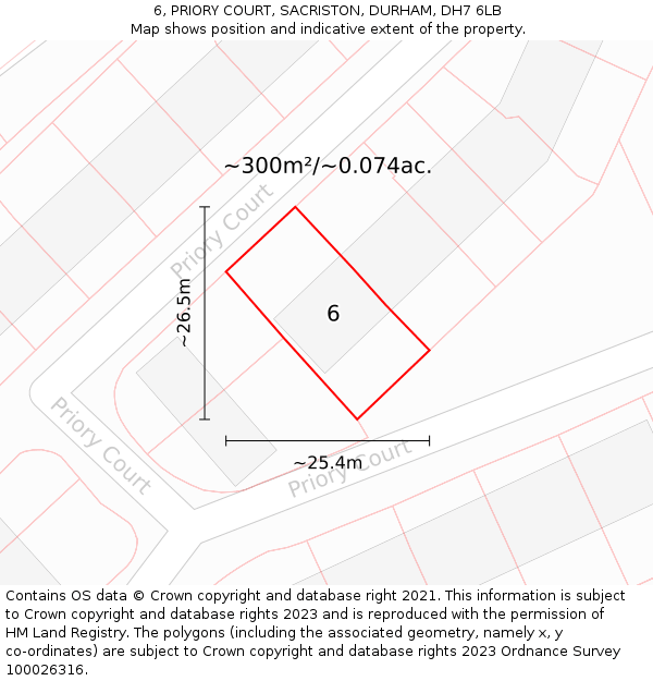 6, PRIORY COURT, SACRISTON, DURHAM, DH7 6LB: Plot and title map