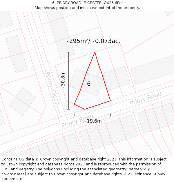 6, PRIORY ROAD, BICESTER, OX26 6BH: Plot and title map