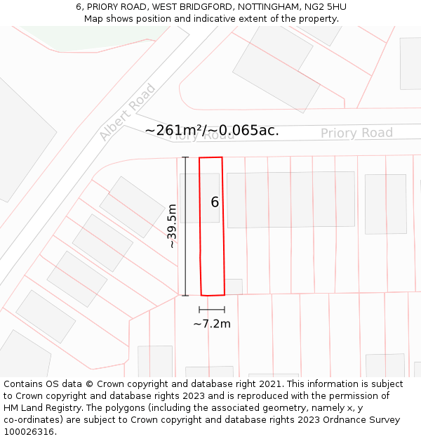 6, PRIORY ROAD, WEST BRIDGFORD, NOTTINGHAM, NG2 5HU: Plot and title map