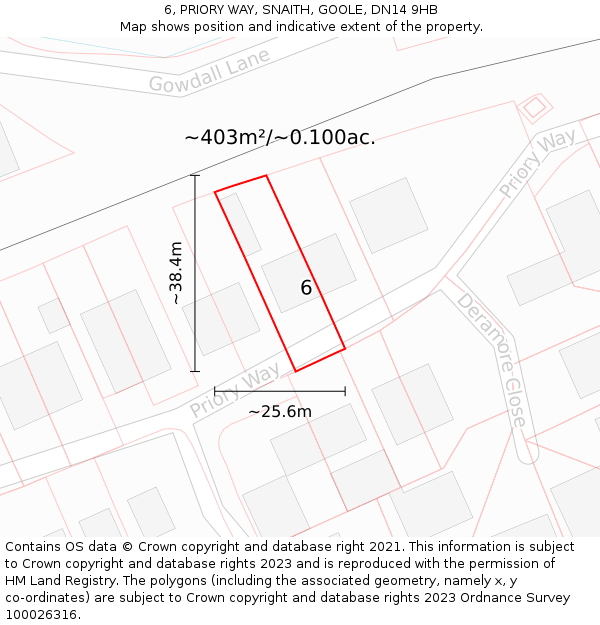 6, PRIORY WAY, SNAITH, GOOLE, DN14 9HB: Plot and title map