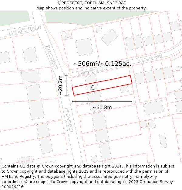 6, PROSPECT, CORSHAM, SN13 9AF: Plot and title map