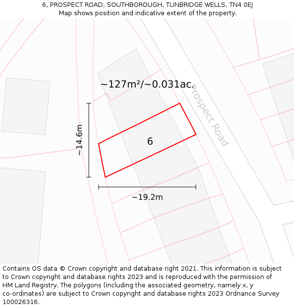 6, PROSPECT ROAD, SOUTHBOROUGH, TUNBRIDGE WELLS, TN4 0EJ: Plot and title map