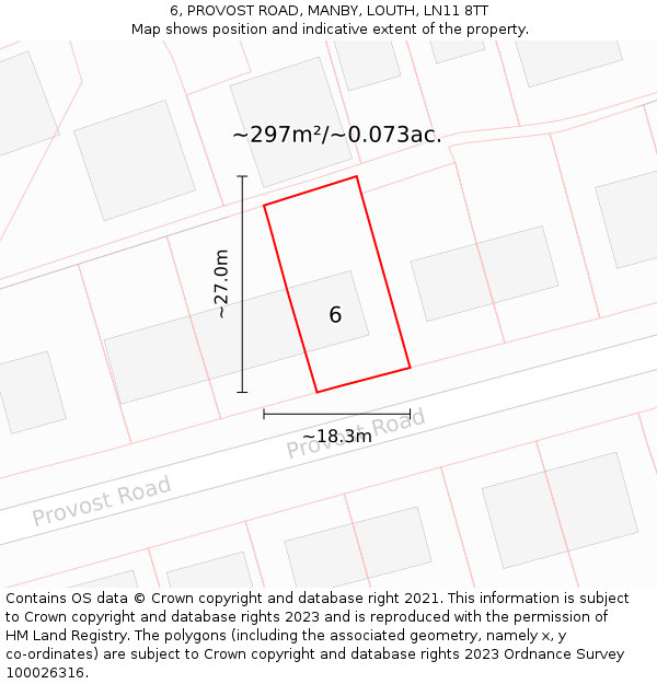 6, PROVOST ROAD, MANBY, LOUTH, LN11 8TT: Plot and title map